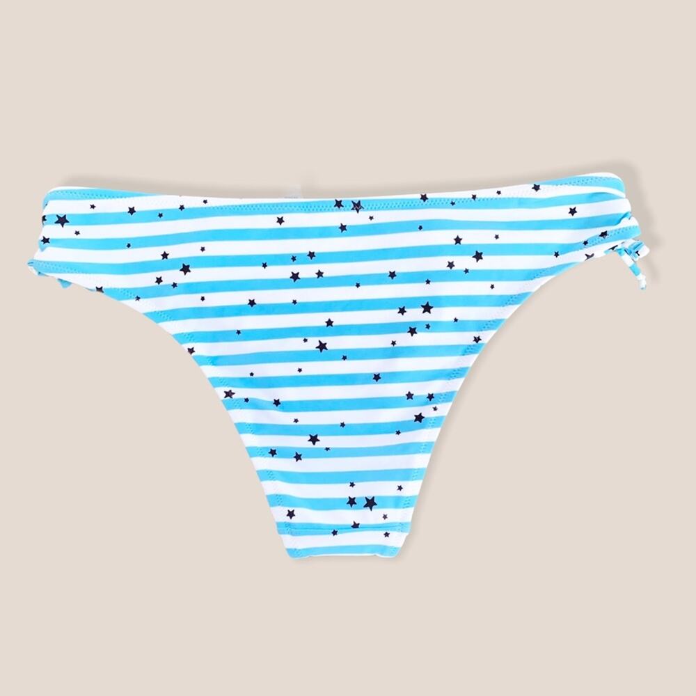 Aerie Cheeky Bikini Bottom Star Print Striped Tie Detail Blue White NWOT Size XL - Picture 7 of 10